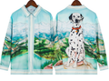 Casablanca Dalmatian Portrait Silk-Style Shirt - Blue / White