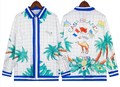 Casablanca Blue Grid & Palm Tree Silk-Style Shirt - White / Blue