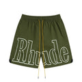 RHUDE Signature Script Logo Athletic Shorts - Olive Green