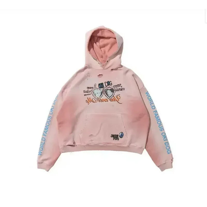 PALY Hollywood Pink Gradient Heart Mirror Graphic Hoodie - Pink