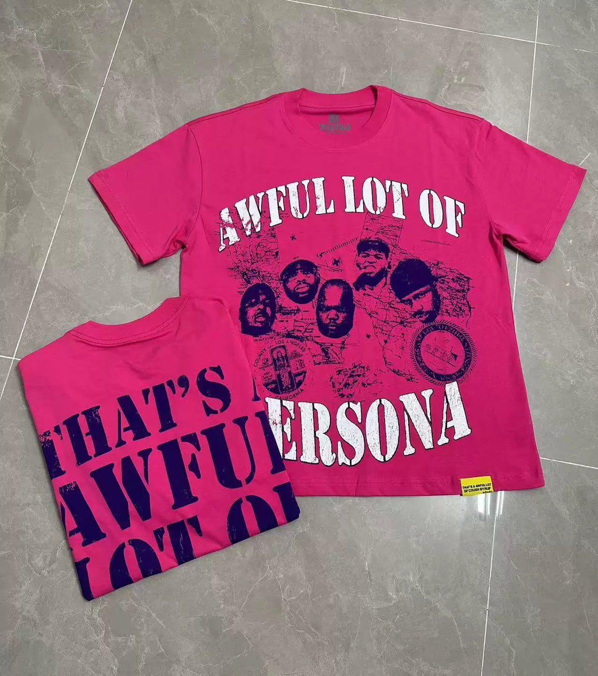 That's A Awful Lot Of Cough Syrup Persona Collage T-Shirt - Hot Pink
