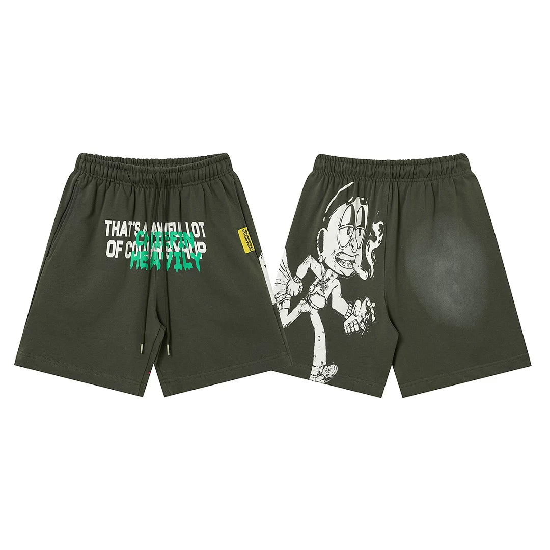 That's A Awful Lot Of Cough Syrup Cartoon Mascot Sweatshorts - Dark Green