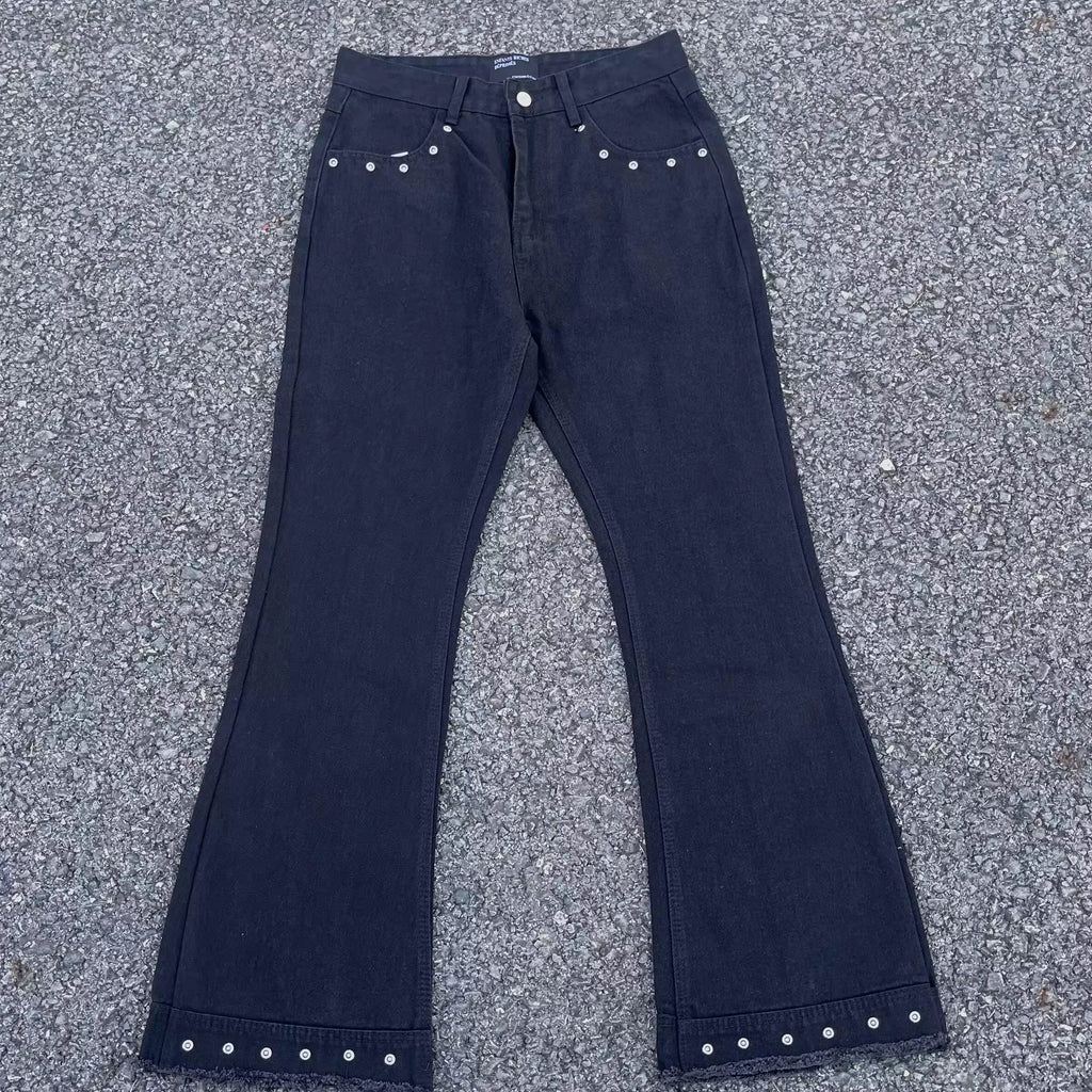 Enfants Riches Déprimés Studded Hem Flare Jeans - Dark Navy