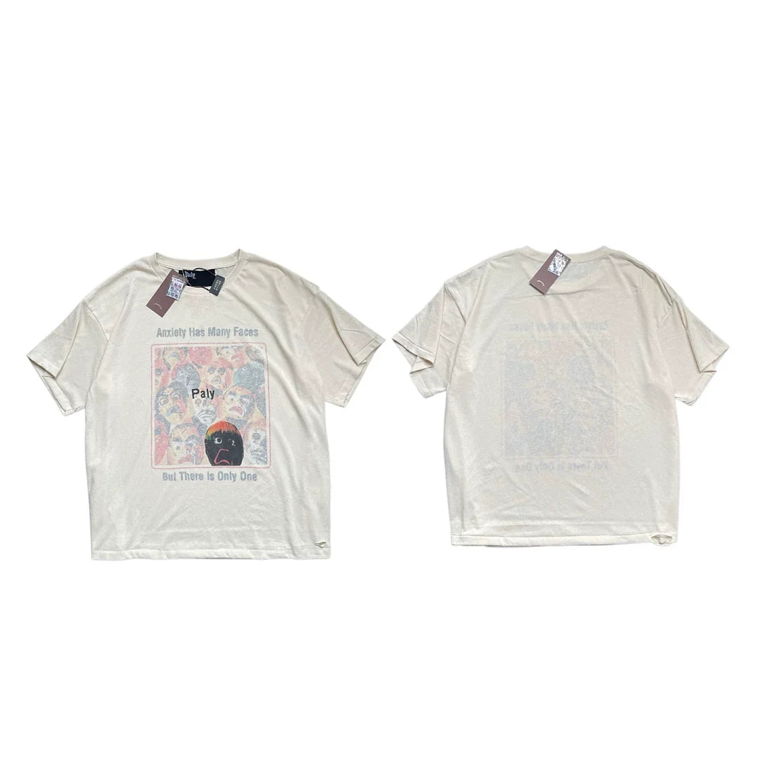 PALY Hollywood Multi-Face Art Graphic T-Shirt - Cream