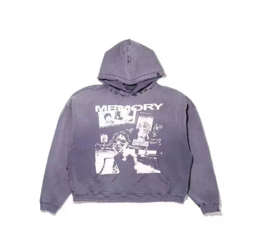 Enfants Riches Déprimés "Memory" Graphic Collage Hoodie - Washed Dark Grey