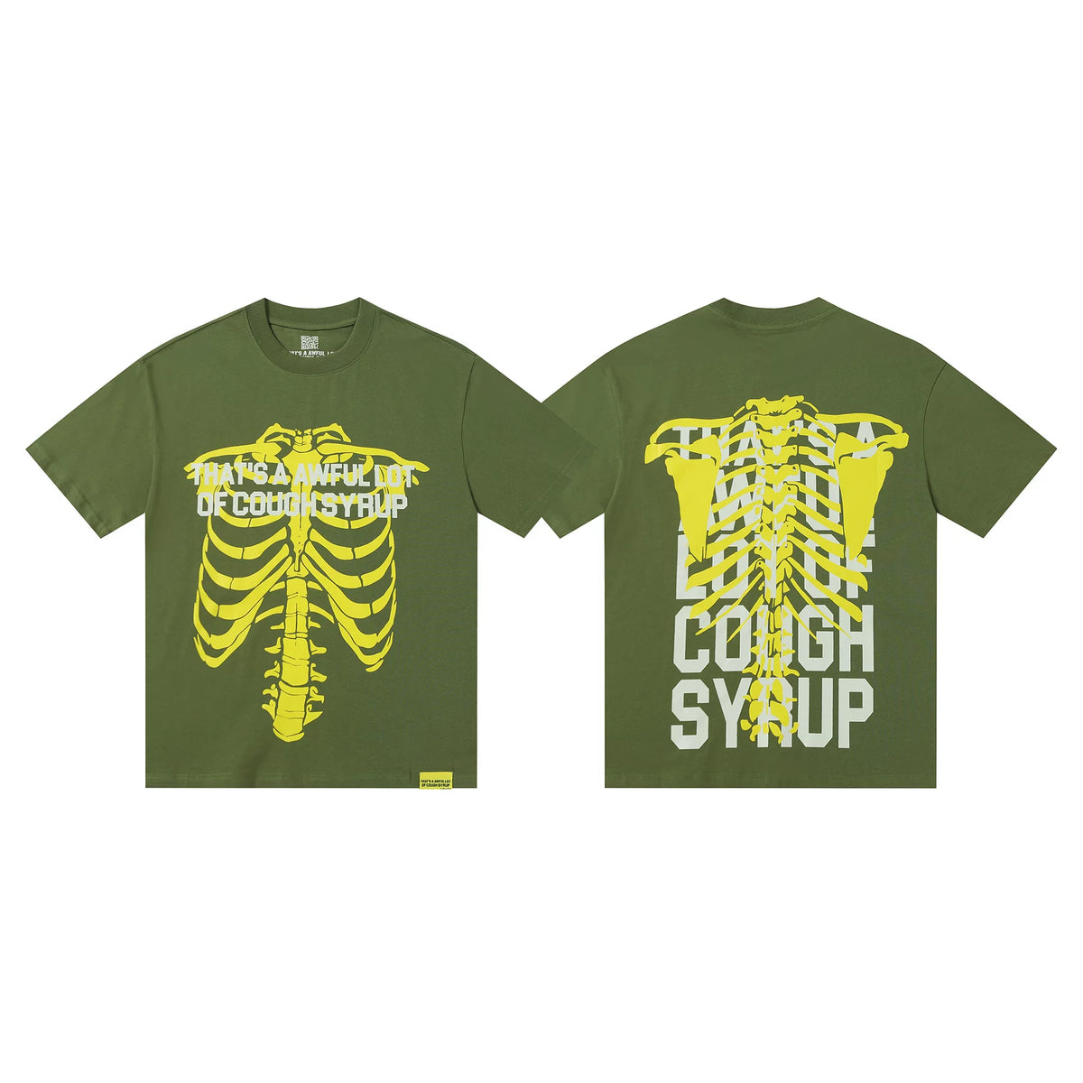 That's A Awful Lot Of Cough Syrup Rib Cage Graphic T-Shirt - Military Green