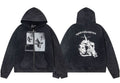 Enfants Riches Déprimés Photo Collage & Deconstructed Character Zip-Up Hoodie - Washed Black