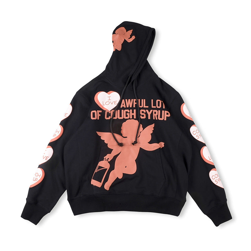 That's A Awful Lot Of Cough Syrup Angel Heart Hoodie - Black / Peach