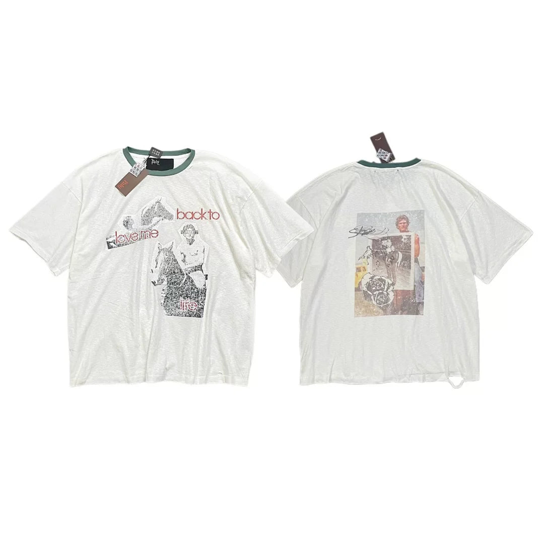 PALY Hollywood Green-Trim Vintage Equestrian T-Shirt - Cream