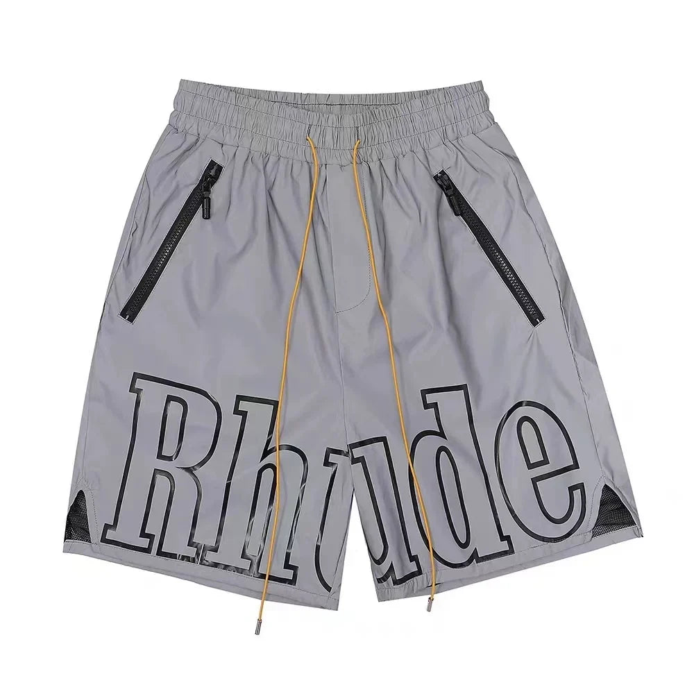 RHUDE Outline Script Logo Drawstring Athletic Shorts - Grey