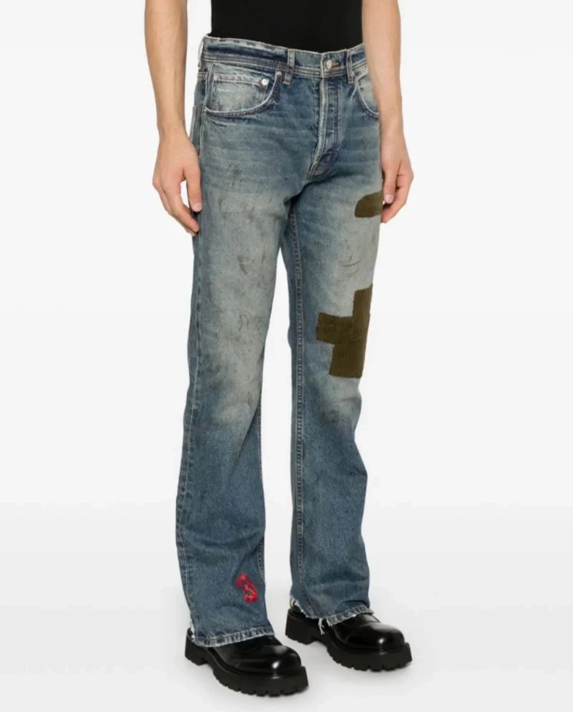 Enfants Riches Déprimés Paint Splatter & Patch Denim Jeans - Blue