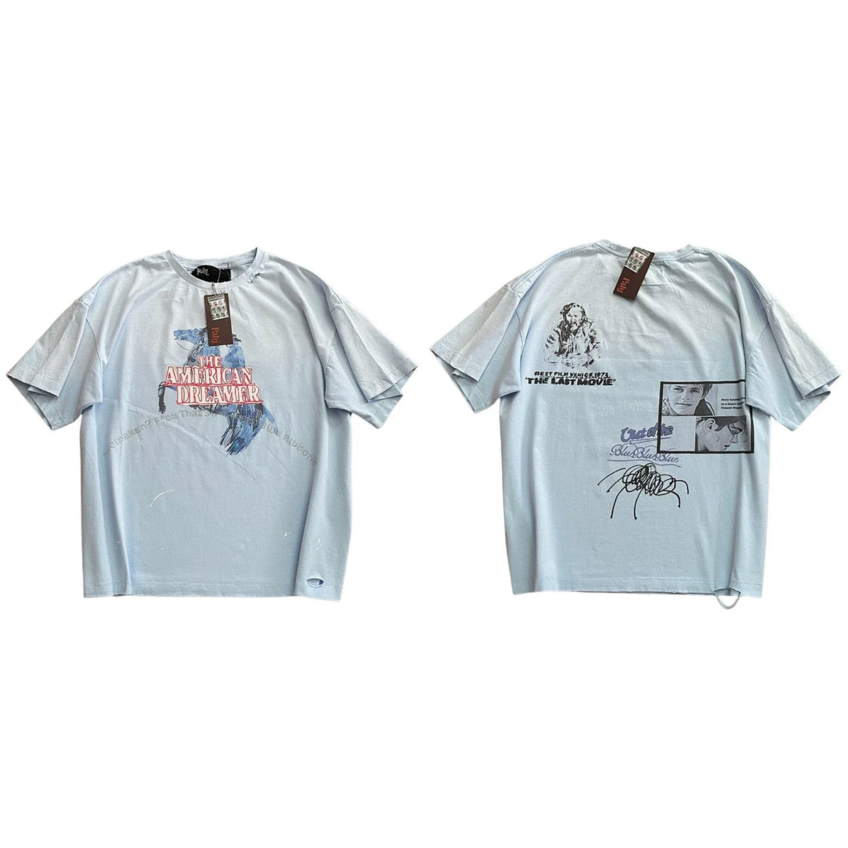 PALY Hollywood Spider & Vintage Collage Graphic T-Shirt - Light Blue