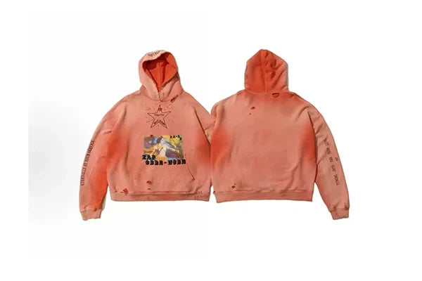 PALY Hollywood Vintage Distressed Graphic Hoodie - Orange/Red