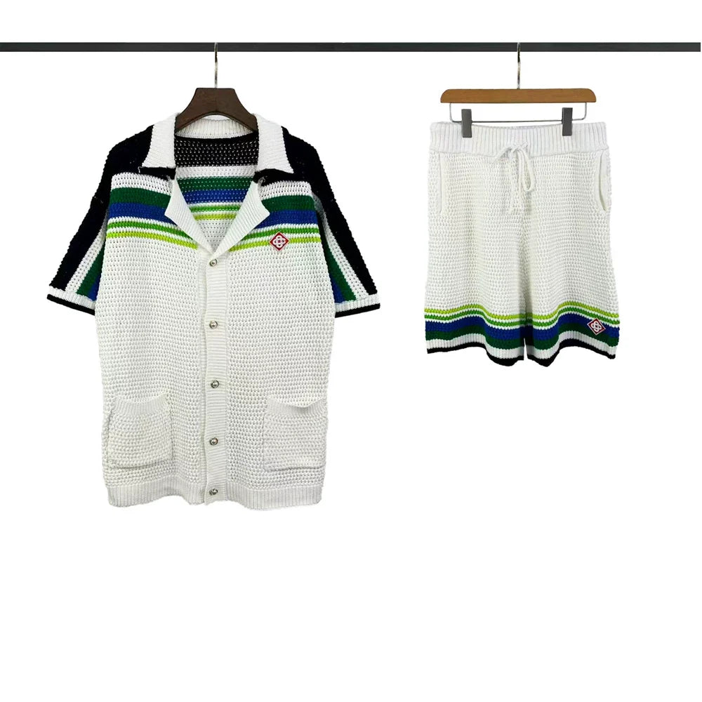 Casablanca Green & Navy Stripe Knit Set - White / Green / Navy