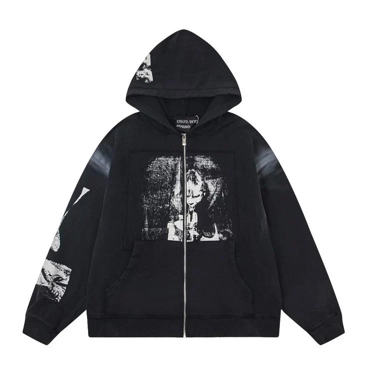 Enfants Riches Déprimés Central Photo Art Zip-Up Hoodie - Black