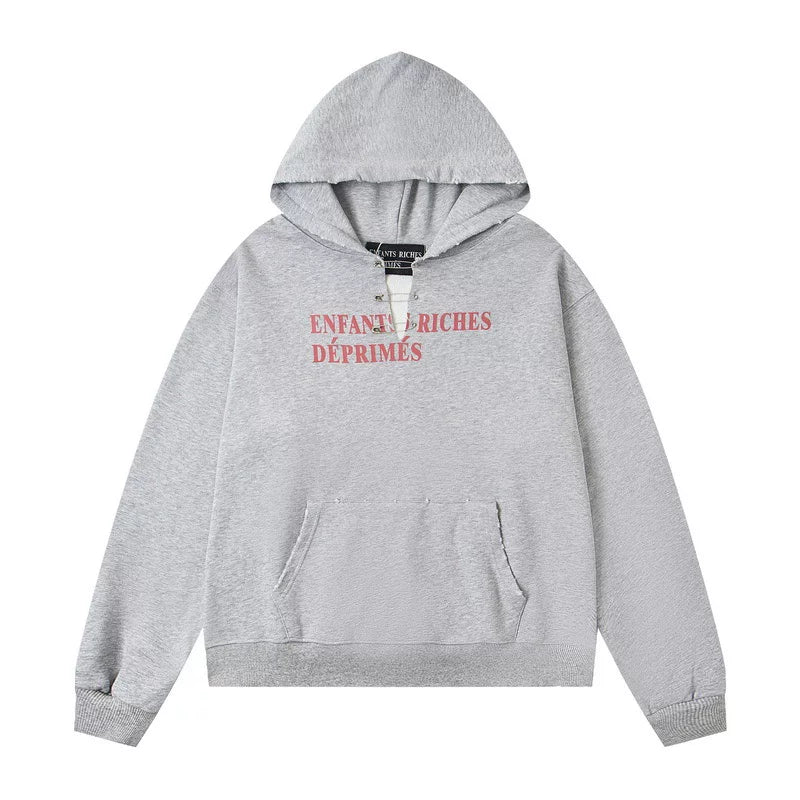 Enfants Riches Déprimés Red Text Logo Hoodie - Light Grey