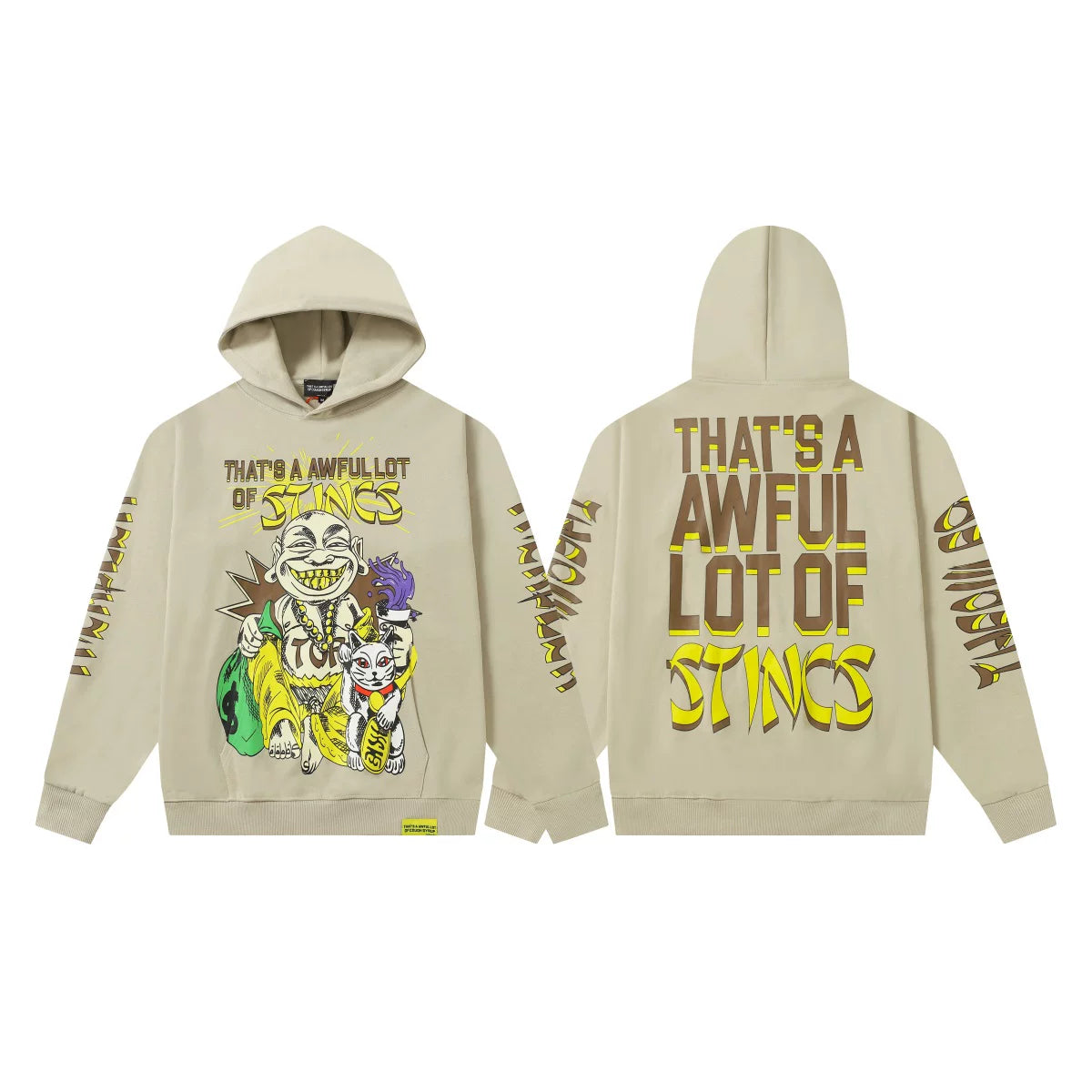 That's A Awful Lot Of Cough Syrup Grin Graphic Hoodie - Beige