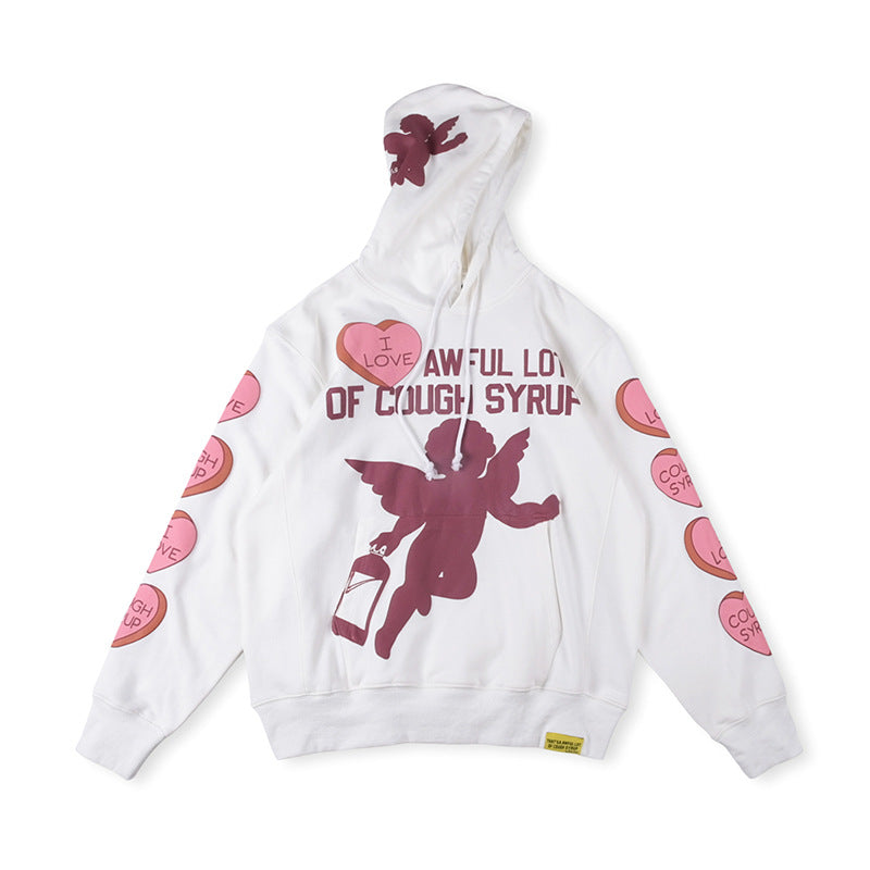 That's A Awful Lot Of Cough Syrup Angel Heart Hoodie - White / Magenta