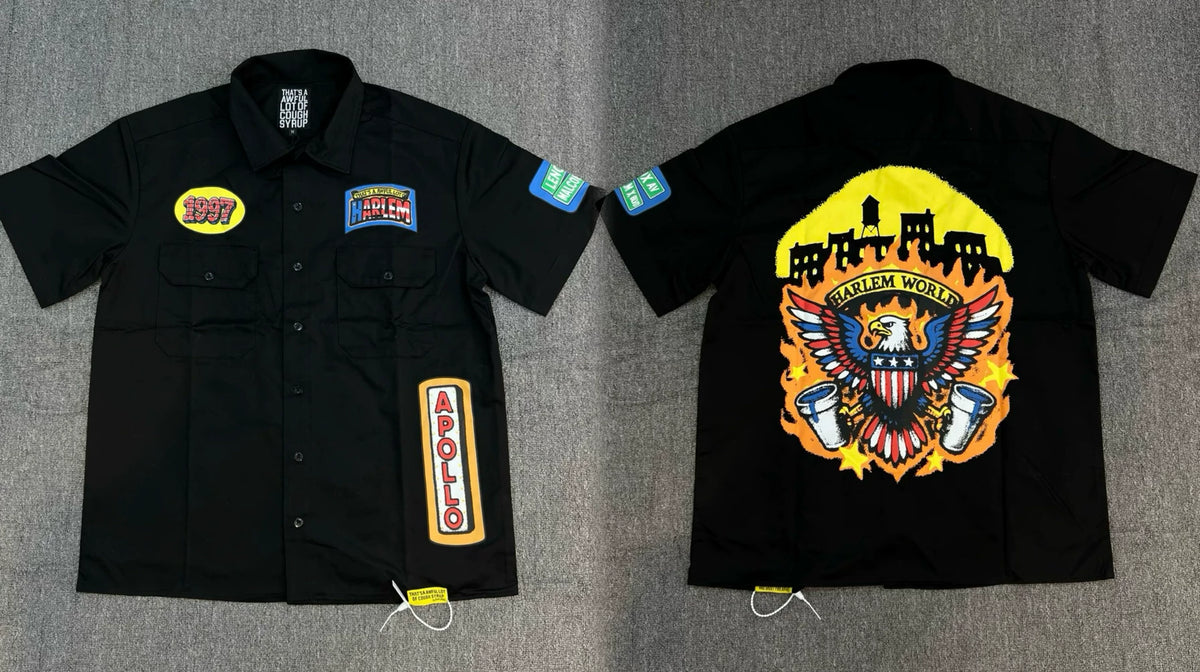 That's A Awful Lot Of Cough Syrup Harlem Eagle Patch Button-Down Shirt - Black