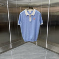 Casablanca Textured Knit Polo Shirt - Light Blue / White