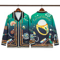 Casablanca Emerald Jewel & Gold Chain Silk-Style Shirt - Green