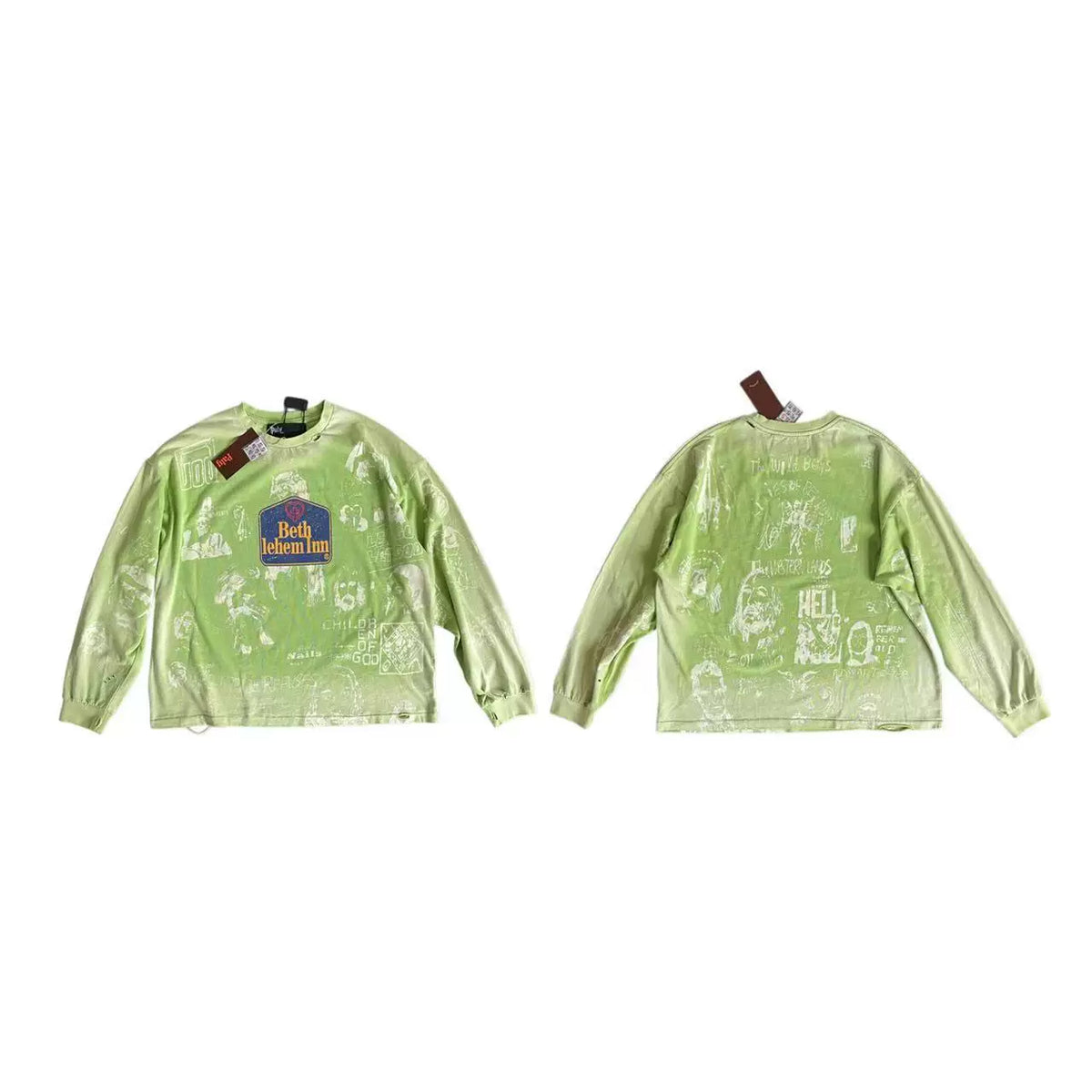 PALY Hollywood Vintage All-Over Doodle Long-Sleeve T-Shirt - Light Green