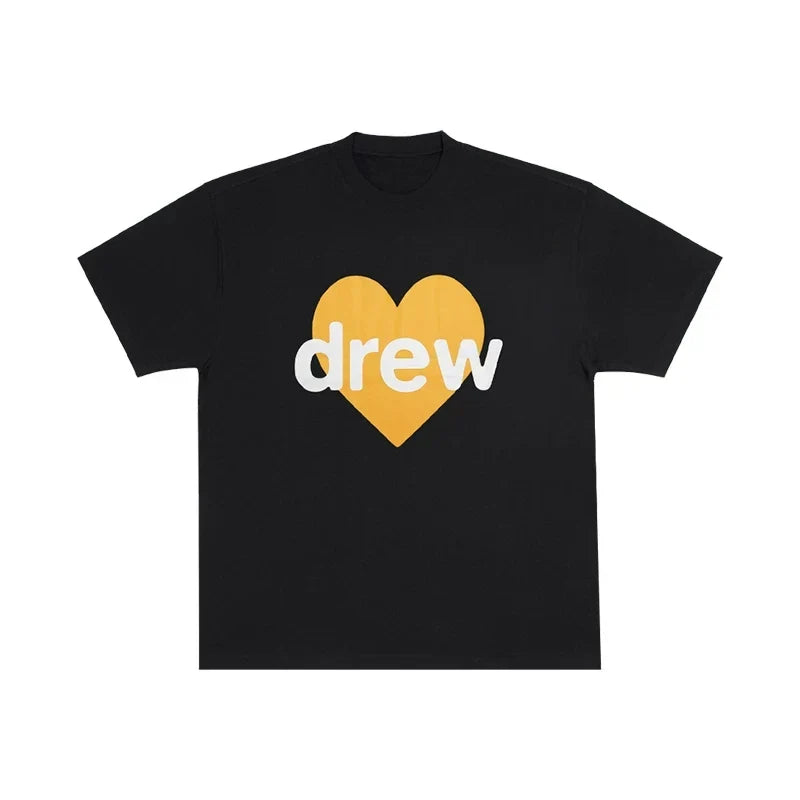Drew House Yellow Heart Logo Short Sleeve Tee, Black