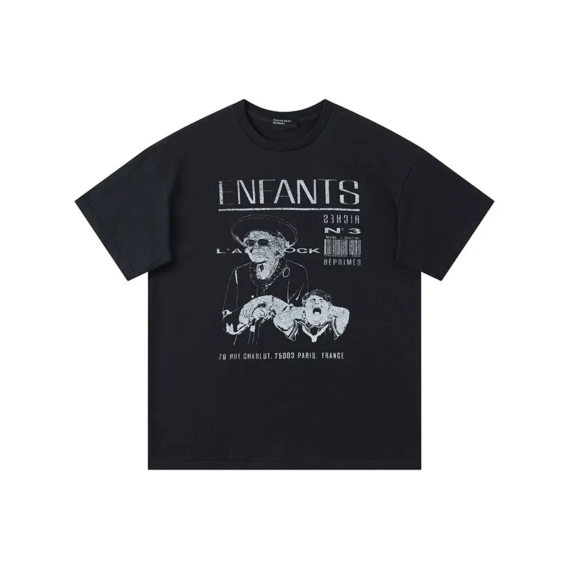 Enfants Riches Déprimés "Enfants" Vintage Print & Crowd T-Shirt - Black