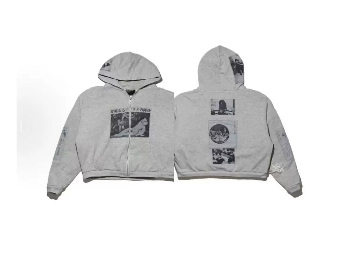 Enfants Riches Déprimés Light Grey Front Box & Photo Collage Zip-Up Hoodie - Light Grey