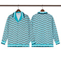 Casablanca Zigzag Wave Knit Button-Down Shirt - Turquoise / Blue