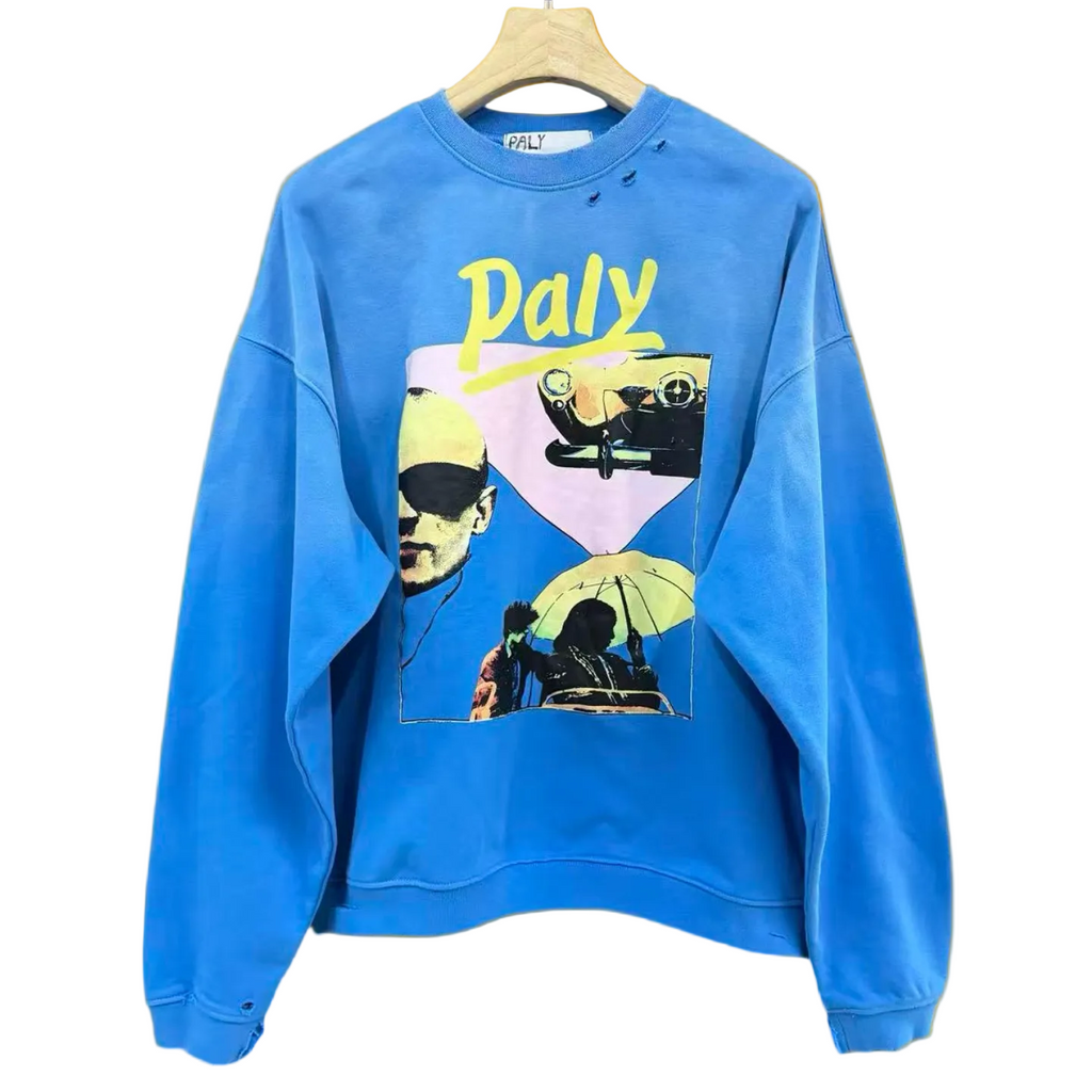 PALY Hollywood Vintage Collage Graphic Sweatshirt - Blue