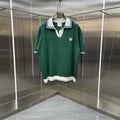 Casablanca Contrast Collar Knit Polo Shirt - Dark Green / White