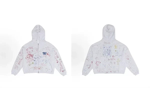 PALY Hollywood Doodle Art Zip-Up Hoodie - White