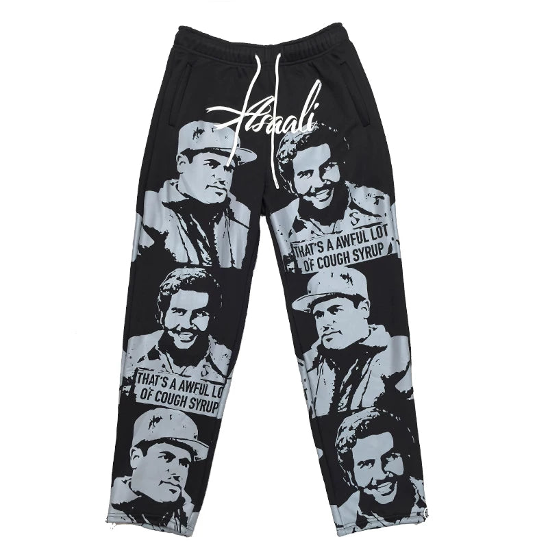 That's A Awful Lot Of Cough Syrup Portrait All-Over Print Sweatpants - Black / Grey